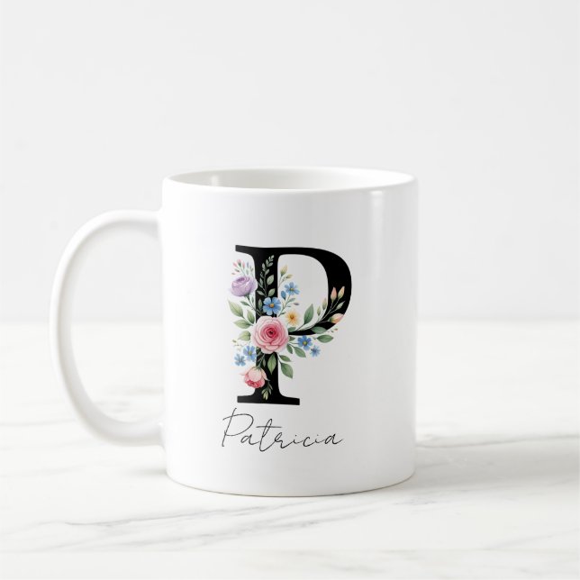 Blommig monogram – Bokstav P Kaffemugg (Vänster)