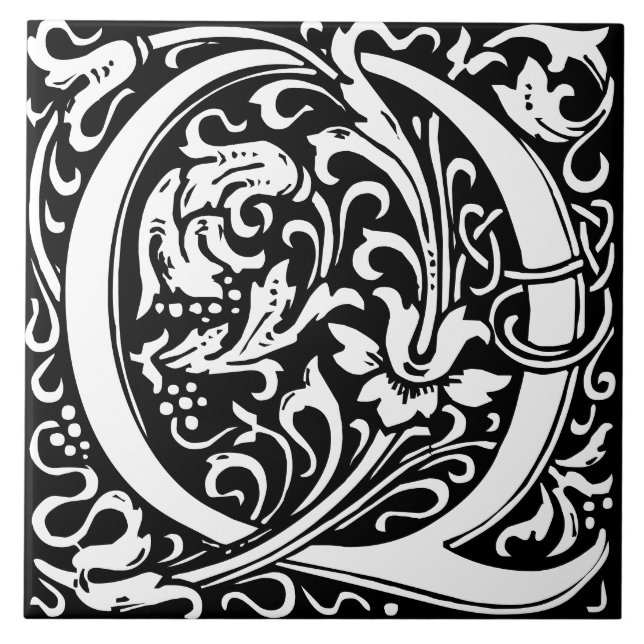 Blommig monogram bokstav Q i kakel Alfabet (Framsidan)