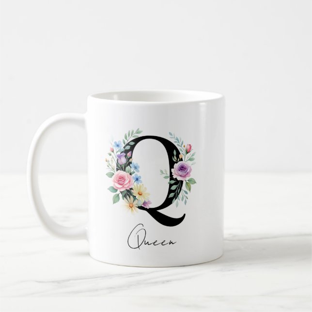 Blommig monogram – Bokstav Q Kaffemugg (Vänster)