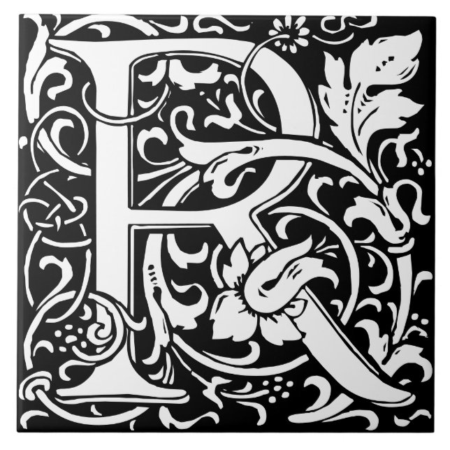 Blommig monogram bokstav R i kakel (Framsidan)