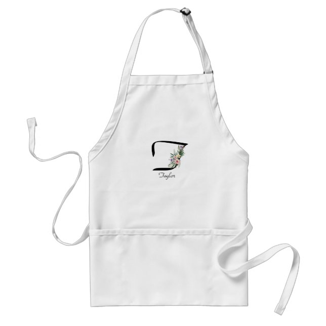 Blommig monogram bokstav T pensionsköksförkläde Förkläde (Framsidan)