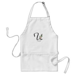 Blommig monogram bokstav U Pensionär Aprl Förkläde