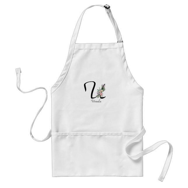 Blommig monogram bokstav U Pensionär Aprl Förkläde (Framsidan)