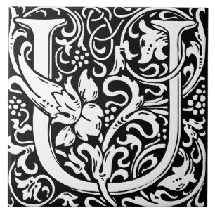 Blommig monogram bokstav U-platta i alfabetet Kakelplatta