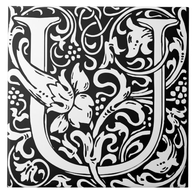 Blommig monogram bokstav U-platta i alfabetet Kakelplatta (Framsidan)