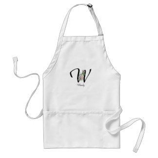 Blommig monogram bokstav W Pensionärsschort Förkläde
