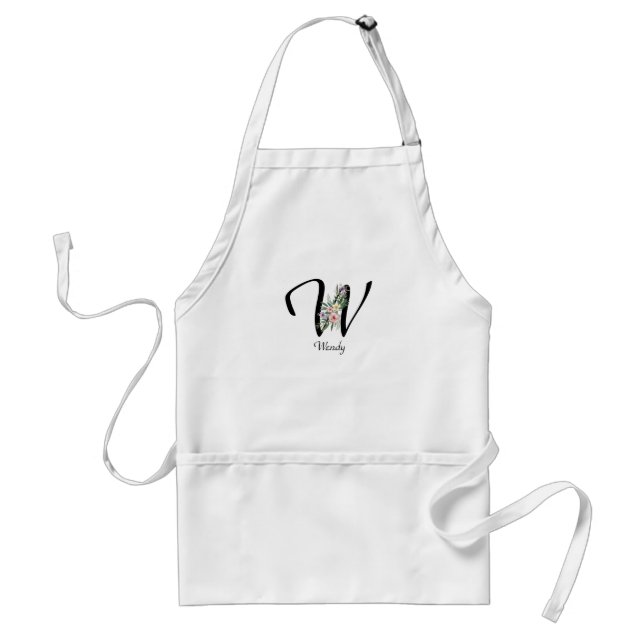 Blommig monogram bokstav W Pensionärsschort Förkläde (Framsidan)