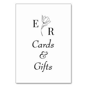 Blommig monogram bordsskylt för kort och presenter