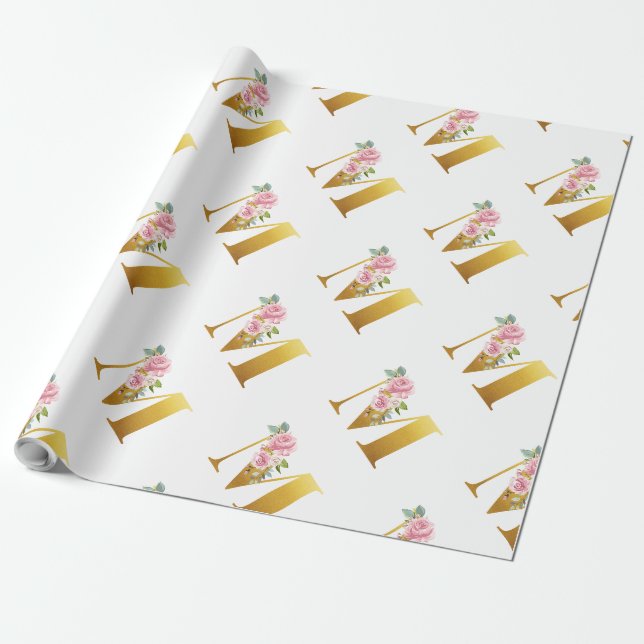 Blommig monogram botanisk modern presentpapper (Utrullad)