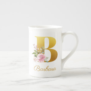 Blommig monogram botaniskt namn Initial B Anpassad Benporslin Mugg