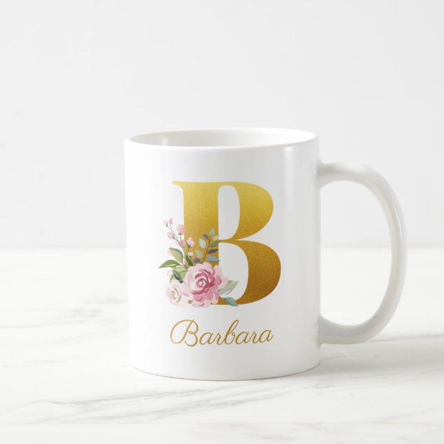Blommig monogram botaniskt namn initial B anpassad Kaffemugg (Höger)