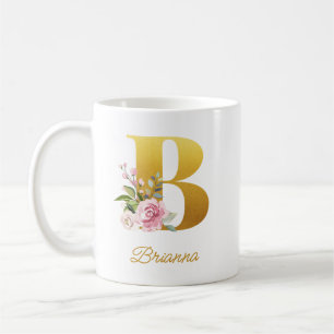Blommig monogram botaniskt namn initial brudtjänst kaffemugg
