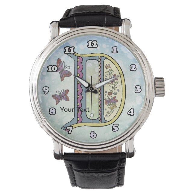 blommig Monogram D Armbandsur (Framsida)