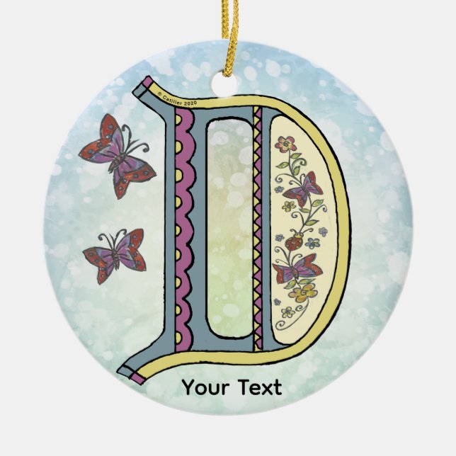 blommig Monogram D Julgransprydnad Keramik (Framsidan)