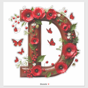 🌺 Blommig Monogram D Personlig Namnpresent 🐞 Klistermärken