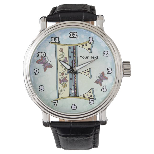 blommig Monogram E Armbandsur (Framsida)