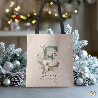 Blommig monogram E – Elegant botanisk bokstavskons Tygkasse