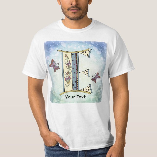 blommig Monogram E t-shirt (Framsida)