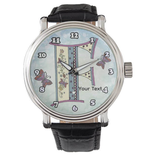 blommig Monogram F Armbandsur (Framsida)