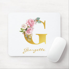 Blommig monogram falskt guldnamn initial Anpassa Musmatta