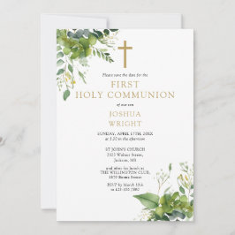 Blommig monogram första heliga kommunion spara datumet