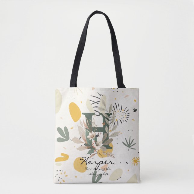 Blommig monogram H – Levande botanisk bokstavskons Tygkasse (Framsida)