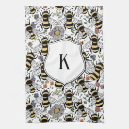 Blommig Monogram Humla  Kökshandduk