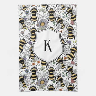 Blommig Monogram Humla Kökshandduk