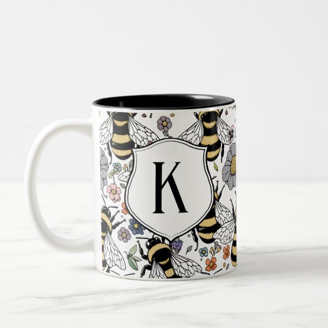 Blommig monogram humla  Två-Tonad mugg (Vänster)