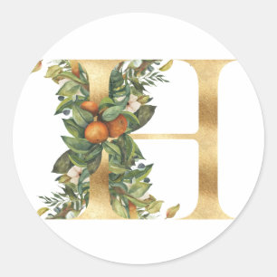 Blommig monogram i guld Classic Rund Klistermärke
