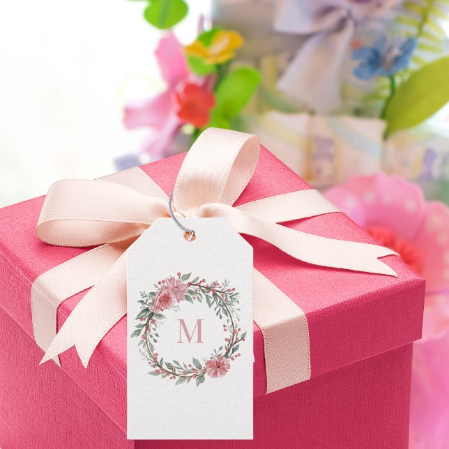 Blommig Monogram i Vattenfärg – Personlig Initial Presentetikett (Monogram Floral Watercolour Gift tag (personalise))