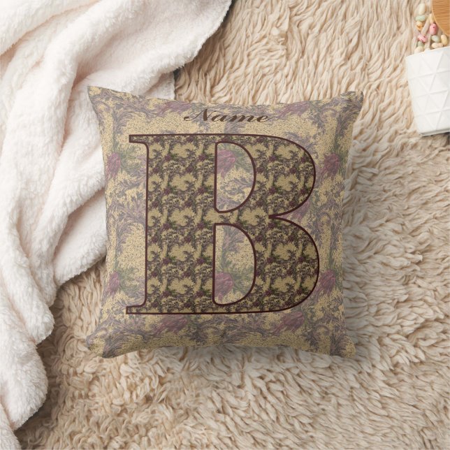 Blommig monogram initial B Elegant personlig   Kudde (Filt)