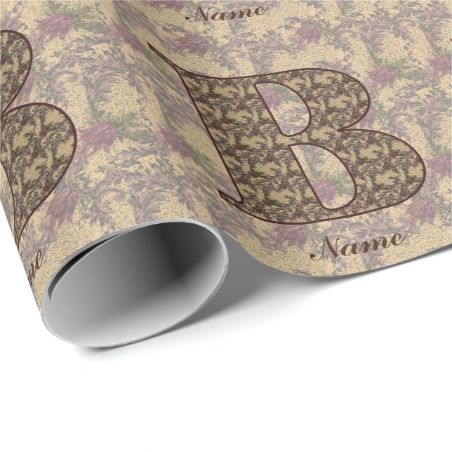 Blommig monogram initial B Elegant personlig   Presentpapper (Rullad Hörn)