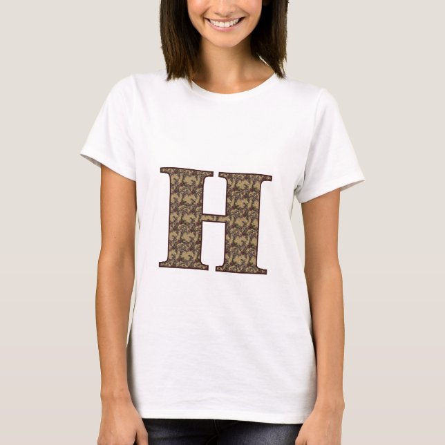 Blommig Monogram Initial H Elegant Tee Shirt (Framsida)
