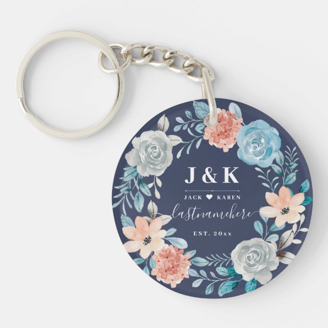 Blommig Monogram Initialer Anpassat Familjenamn (Framsidan)