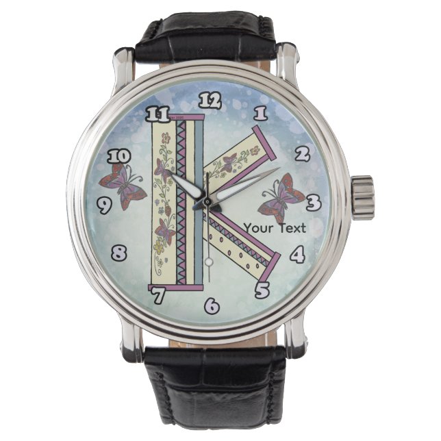 blommig Monogram K Armbandsur (Framsida)