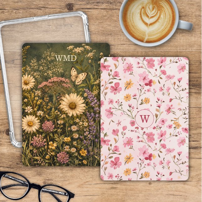 Blommig monogram Kindle dubbelsidigt infogningskor Inbjudningar (Skapare uppladdad)