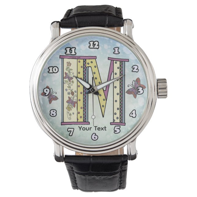 blommig Monogram M Armbandsur (Framsida)
