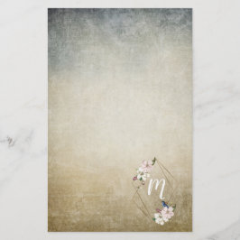 Blommig monogram med fåglar brevpapper