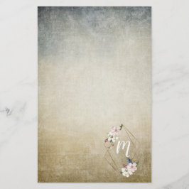 Blommig monogram med fåglar brevpapper