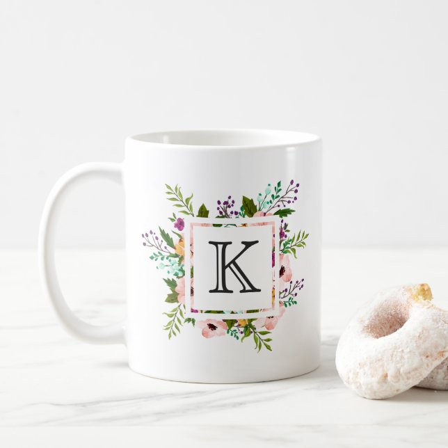 Blommig Monogram med Flourish Kaffemugg (Med munk)