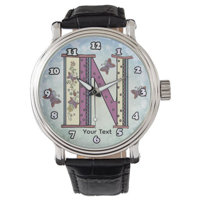 blommig Monogram N Armbandsur (Framsida)