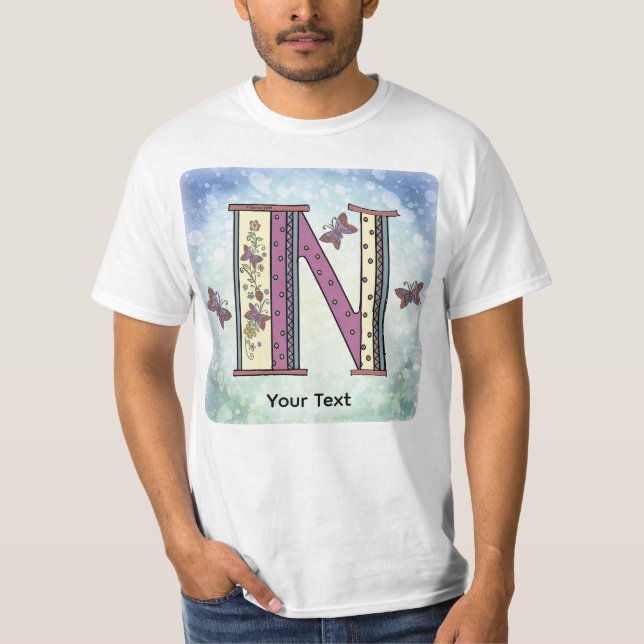 blommig Monogram N t-shirt (Framsida)