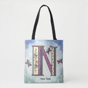 blommig Monogram N  Tote Bag Tygkasse