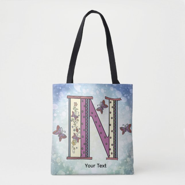 blommig Monogram N  Tote Bag Tygkasse (Framsida)