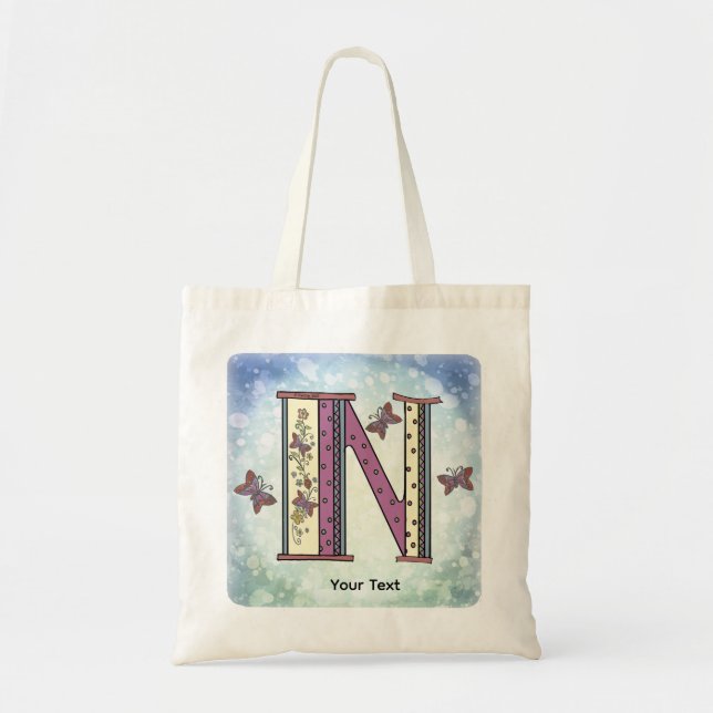 blommig Monogram N  Tote Bag Tygkasse (Framsidan)