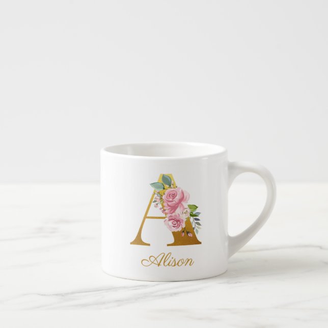 Blommig monogram namn initial botanisk anpassad espressomugg (Höger)