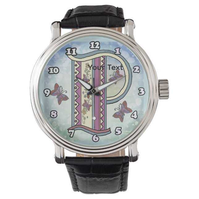 blommig Monogram P Armbandsur (Framsida)