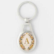 Blommig Monogram Personlig Nyckelring