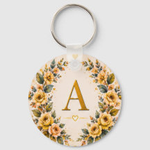 Blommig Monogram Personlig Nyckelring